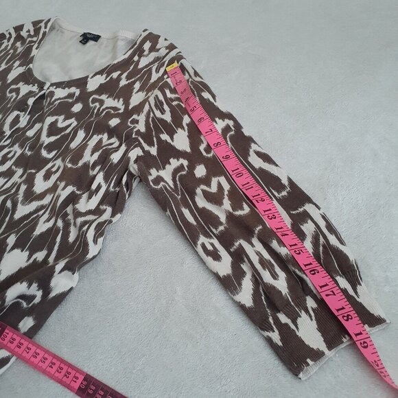 Talbots Women's Size 1X Brown Beige Ikat Pattern Cotton Silk Blend Cardigan - Picture 10 of 13